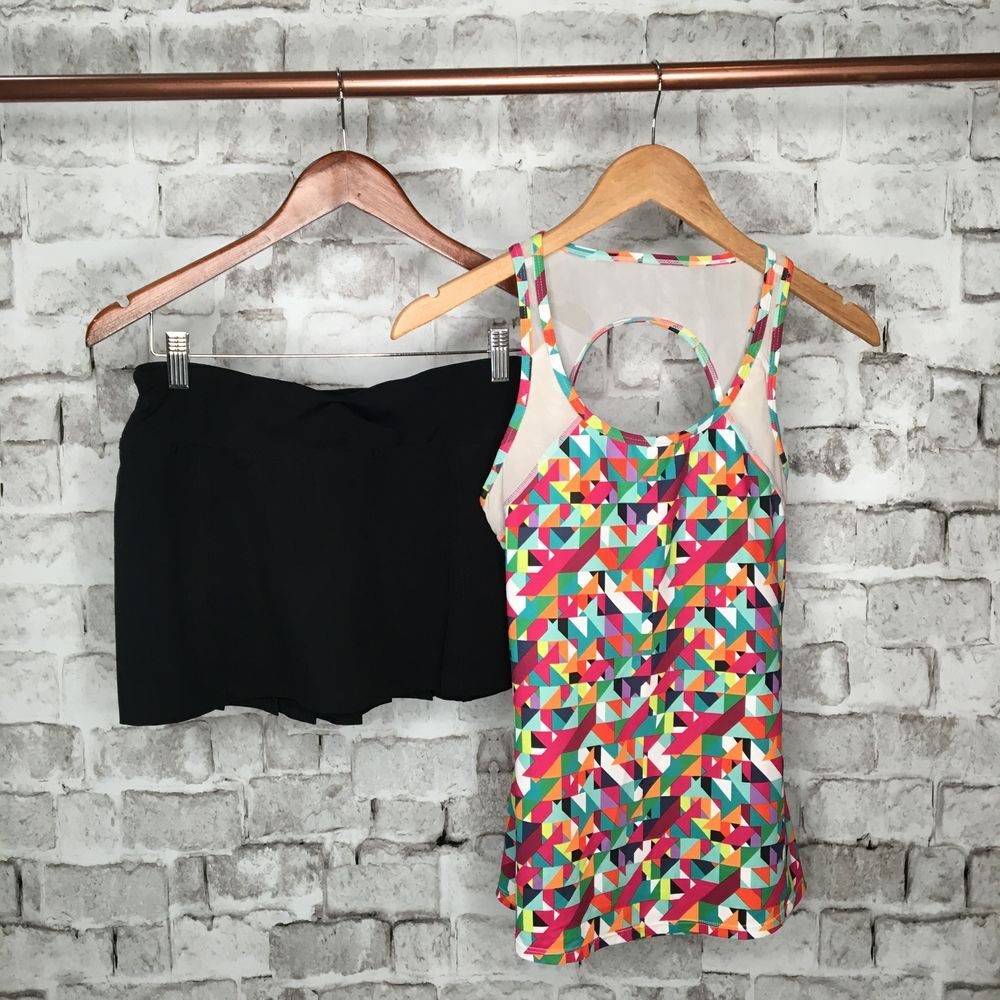 Fabletics Women's Size S Black Pleated Skirt & Kaleidoscope Top Set